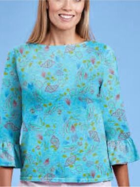 NWT Fresh Produce Kira Turtle Cove Bell Sleeve Top Shirt Bluefin Turquoise 2X